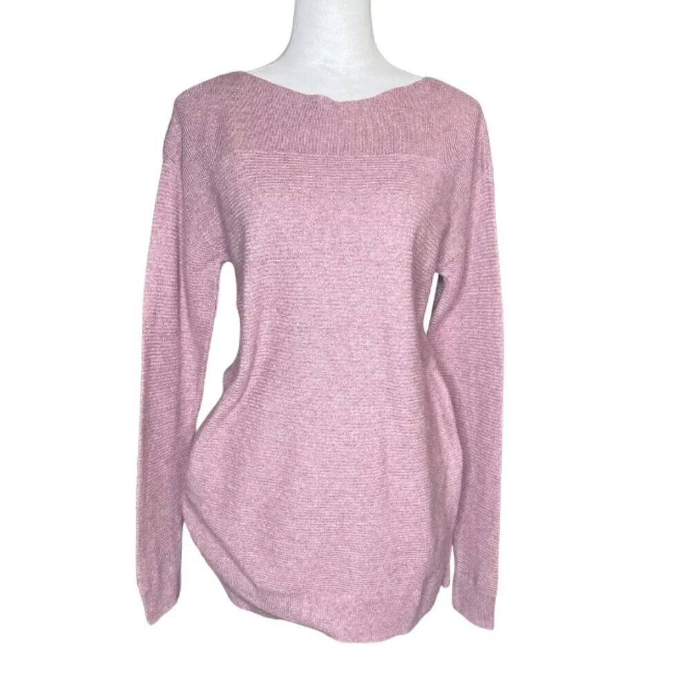 ELLE Coquette Pink Marl Knit Boat Neck Bow Back Pullover Sweater Small